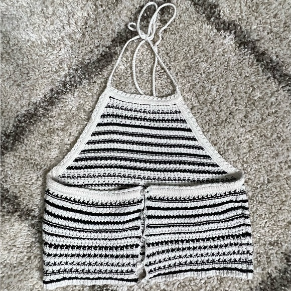 Crochet Striped Halter Top  ALYA Medium Cotton Sweater - Picture 10 of 14